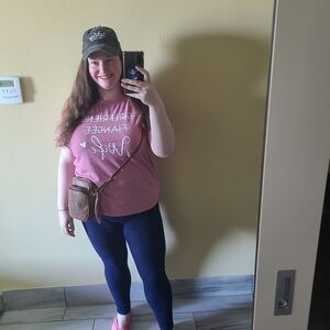 Dusty Rose Graphic Tee with Script Print GIRLFRIEND FIANCE WIFE